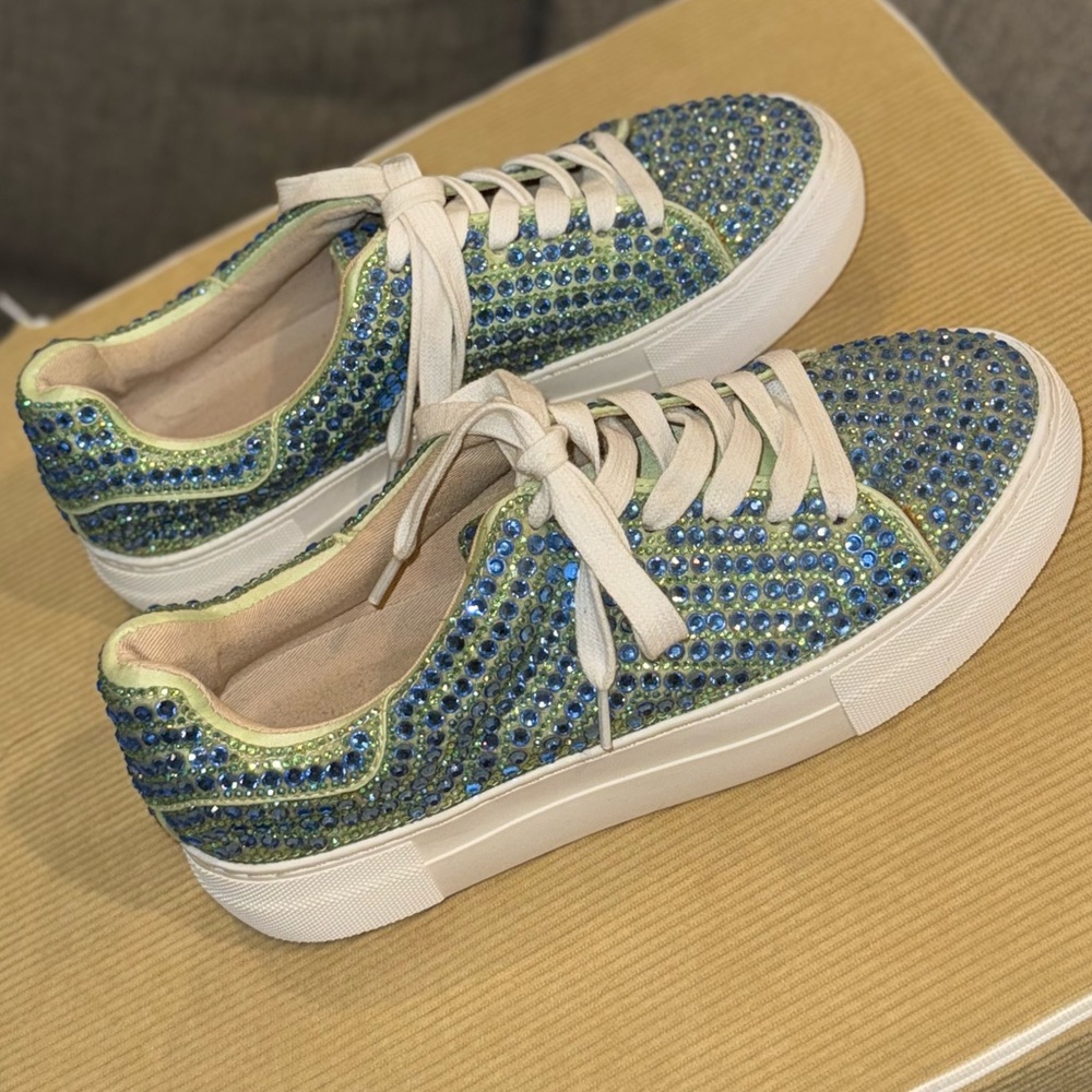 Betsy Johnson Sidny Blue Green Rhinestone Bling Platform Sneaker Size 7.5 - Picture 12 of 12